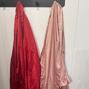 2 Robes, Red and Pink Satin Robes
